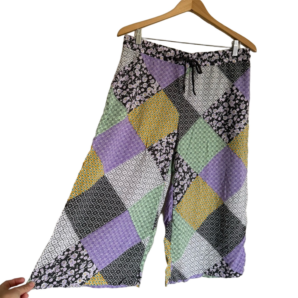 Simply Vera Vera Wang Floral Patchwork Print Cropped Wide Leg Lounge Pants Large